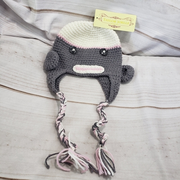 Taylor Joelle Sock Monkey Knit Hat Tassel Straps Infant 3-6 Months Cotton - Picture 1 of 8